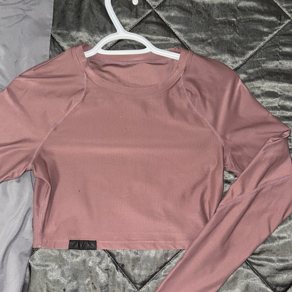 Alphalete Pink Long Sleeve Fitted Crop Top